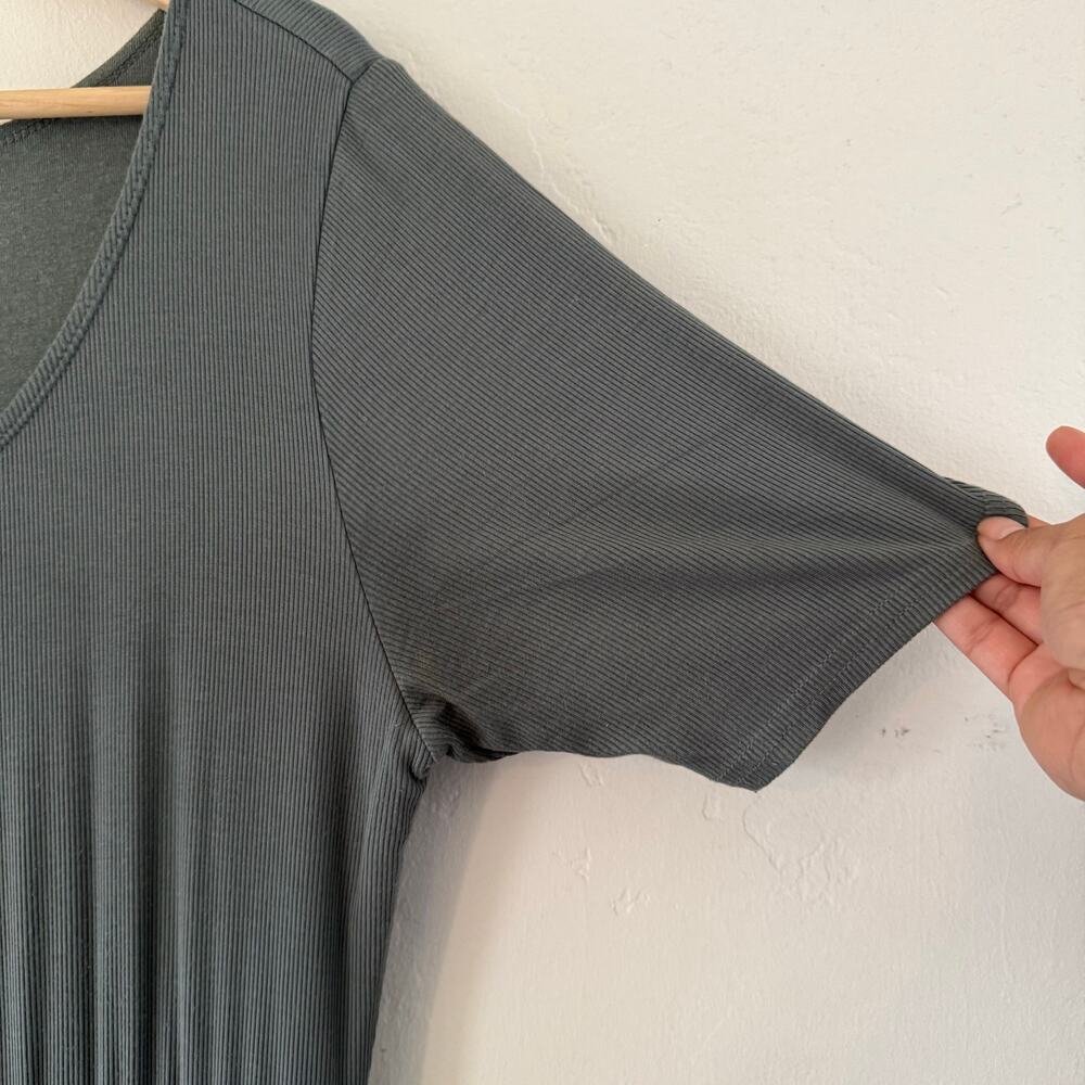 Bohme Essentials Short Sleeve Tiered Ribbed‎ Maxi Dress Green Gray Size XLarge - Picture 7 of 16
